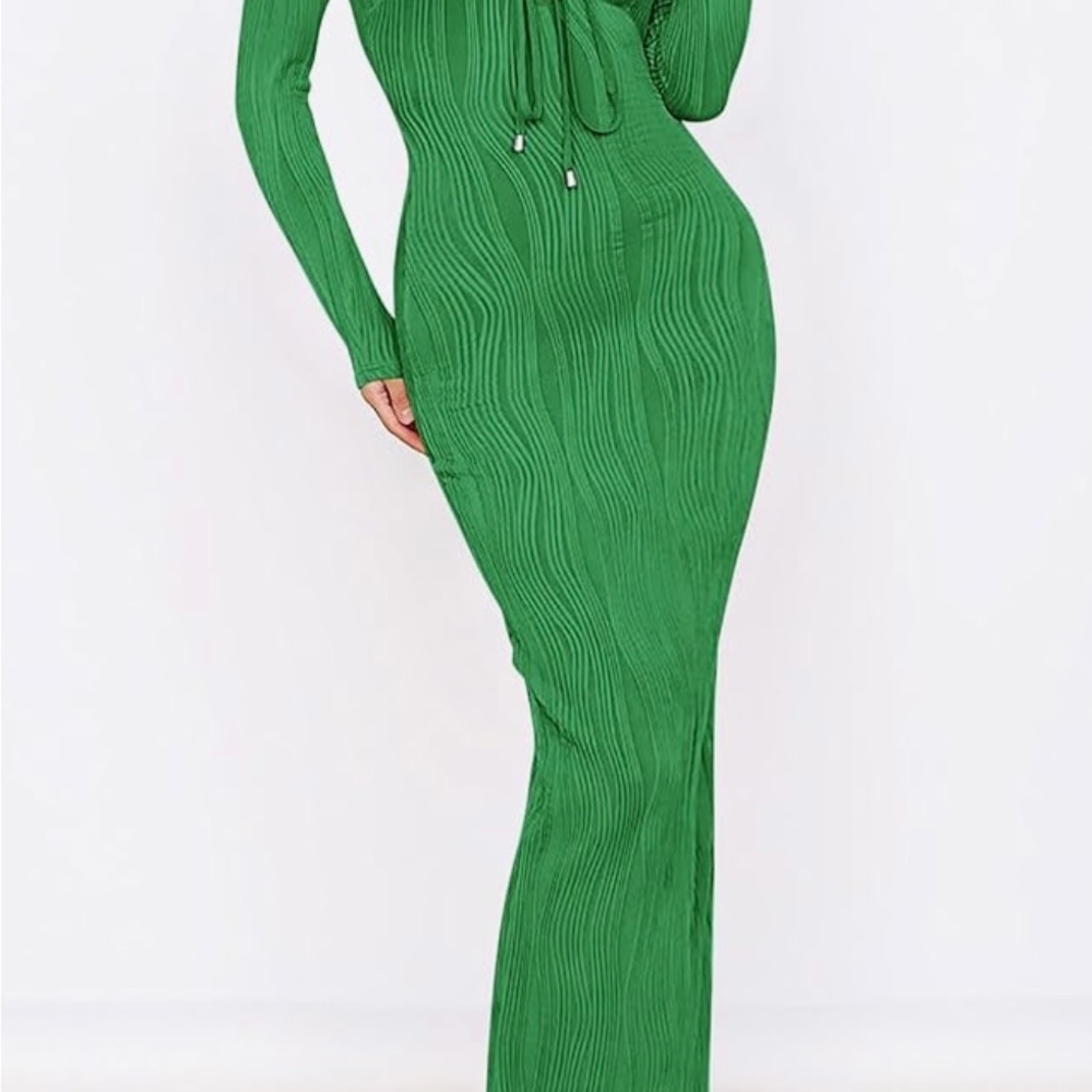 Pretty Garden Tie Front Maxi Dress – Long Sleeve Bodycon Cocktail Dress, Size L - Picture 3 of 16
